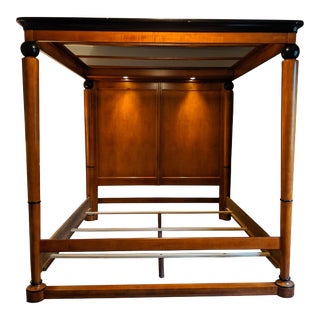 1990s National Mt. Airy Curly Maple Ebonized Biedermeier Vienna Canopy Poster King Bed For Sale