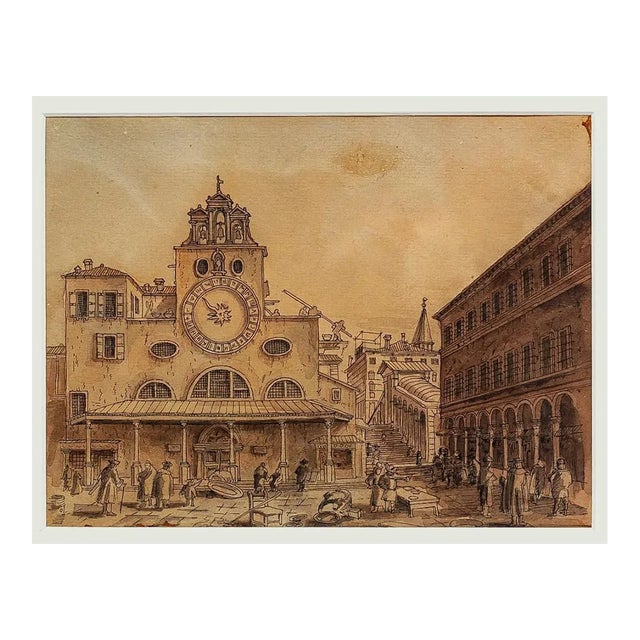 Venice Landscape - Original Ink and Watercolor - 18th Century 18th Century For Sale