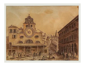Venice Landscape - Original Ink and Watercolor - 18th Century 18th Century