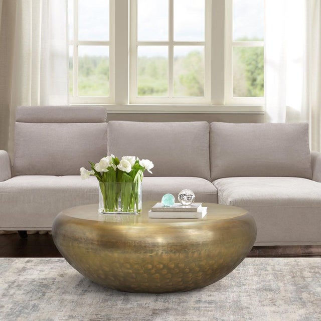 Brass Pasargad Home Helios Drumm Shape Coffee Table, Brass For Sale - Image 8 of 9