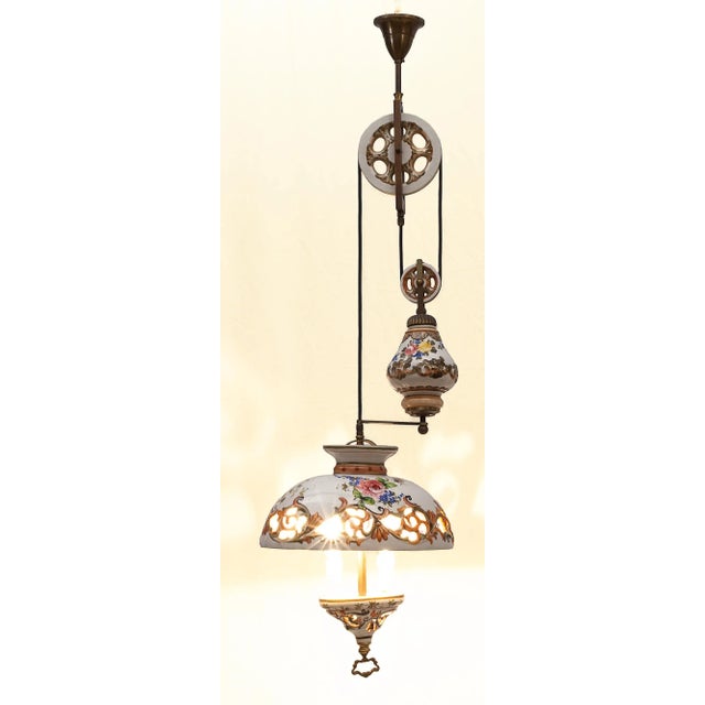 Metal Ceramic Rise-and-Fall Chandelier, 1920s For Sale - Image 7 of 10