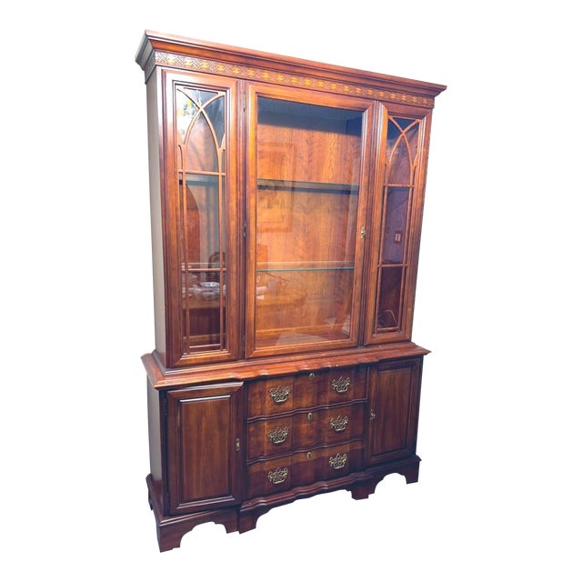 1990s National Mountain Airy Mahogany 2 Piece China Cabinet For Sale