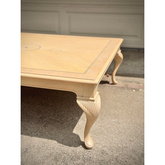 Mid 20th Century Oversized Vintage Pickled Cherry Inlaid Coffee Table With Cabriole Legs For Sale - Image 5 of 11