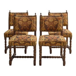 The Vintage 1970s Baroque Revival Tapestry & Carved Wood Dining Chairs For Sale