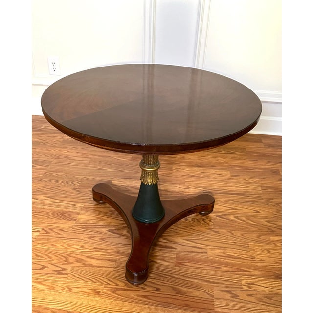 Henredon Solid Wood Round Accent Table, Mahogany, Dark Green & Gold ...