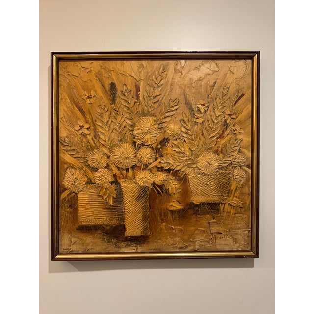 Mid-Century abstract impressionist painting on canvas by Stephen Kaye in wood and gold frame. This beautiful painting...