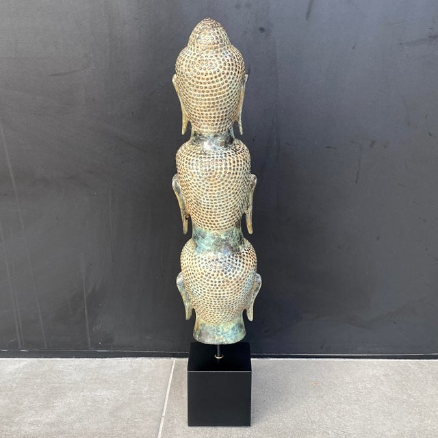 Early 21st Century 3 Buddha Heads on Base, 1800s For Sale - Image 5 of 12