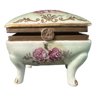 Vintage Mid 20th Century Porcelain Hand Painted Jewelry/Trinket Box For Sale
