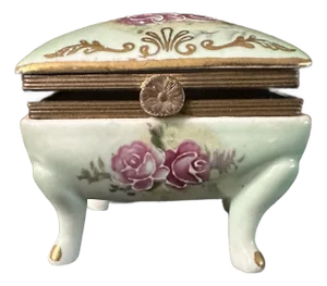 Vintage Mid 20th Century Porcelain Hand Painted Jewelry/Trinket Box