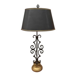Vintage Mediterranean Style Wrought Iron Lamp For Sale