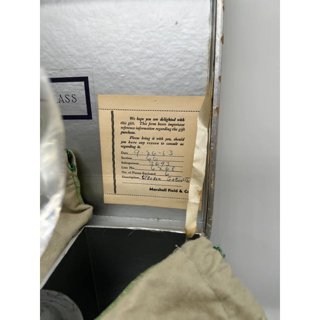 Steuben Cased Set of 6 Steuben 5.25" Crystal Wine Glasses Marshall Field & Co Box For Sale - Image 4 of 7