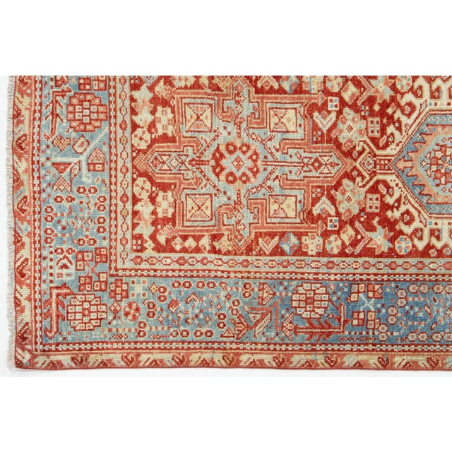 Textile Red Handmade Antique Heriz Wool Runner With Allover Design For Sale - Image 7 of 9