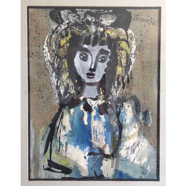 Etienne Ret, "La Belle Fille" Large Mid Century French Painting Portrait of a Beautiful Girl For Sale