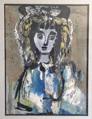 Etienne Ret, "La Belle Fille" Large Mid Century French Painting Portrait of a Beautiful Girl