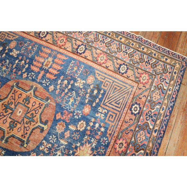 Blue Early 20th Century Zabihi Collection Samarkand Khotan Rich Blue Rug - 6'10" x 14' For Sale - Image 8 of 8