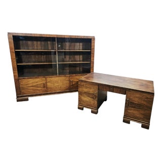 Art Deco Walnut Executive Office Set, 1930s, Set of 2 For Sale