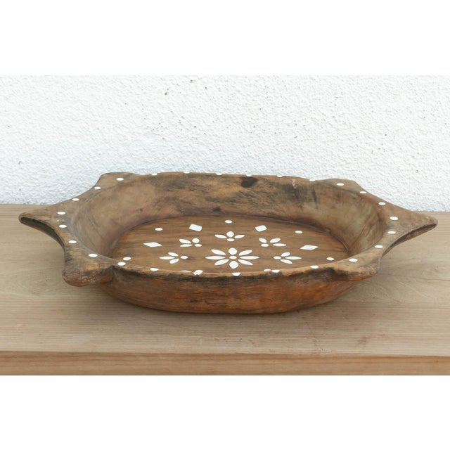 Boho Chic Boho Chic Wooden Painted Bowl For Sale - Image 3 of 8