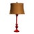 Vintage-Style Red Glass Table Lamp With Textured Burlap Shade For Sale