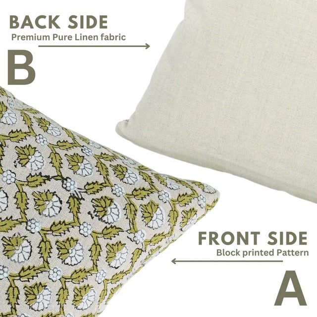 Fabdivine Handmade Block Printed Cushion Cover 18x18 Inch Pure Linen- Shehnaz For Sale - Image 4 of 5