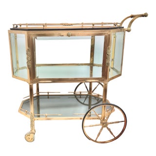 Mid 20th Century Hollywood Regency Beveled Glass Mid-Century French Tea/Bar Trolley Cart For Sale
