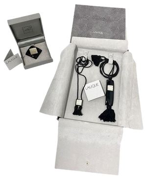 Arethuse Masque De Femme Art Deco Black & Clear Crystal Pendants & Brooch from Lalique, Set of 3