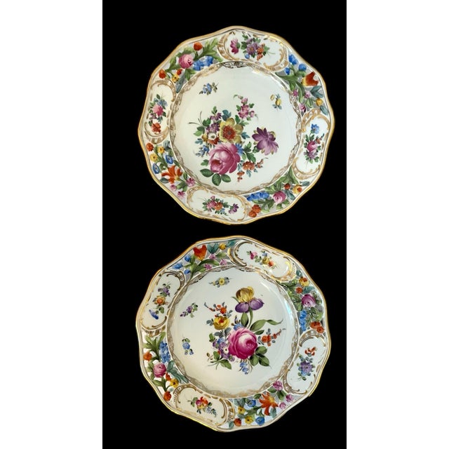 Victorian Early 20th Century 6 Carl Thieme Dresden Floral Reticulated Salad Dessert Plates 73/4” Hand Painted For Sale - Image 3 of 7