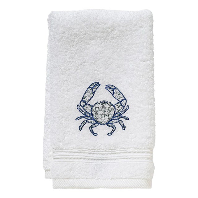 Crab Chinoiserie Terry Guest Towel, Embroidered For Sale