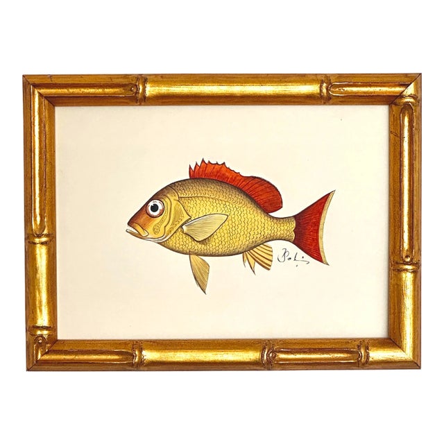 Original Handpainted Yellow Fish Painting, Framed For Sale