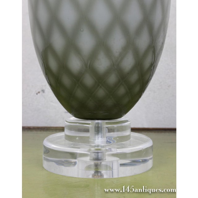1960s Pair of Italian Murano Glass Table Lamps With Diamond Pattern, 1950s For Sale - Image 5 of 8