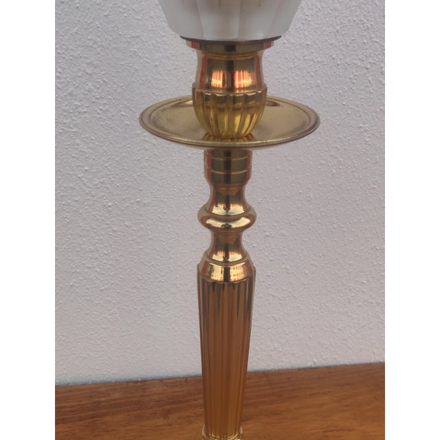 Vintage Brass Plated Crystal Glass Torchier Torch Cone Lamp For Sale - Image 4 of 8