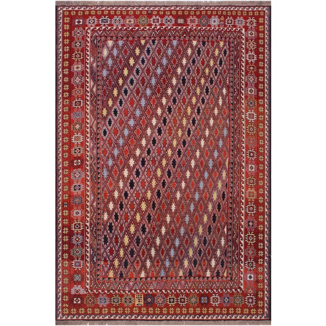 1970s Vintage Rustic Soumak Zachary Rust/Blue Wool Rug - 5'7'' X 7'10'' For Sale - Image 9 of 9