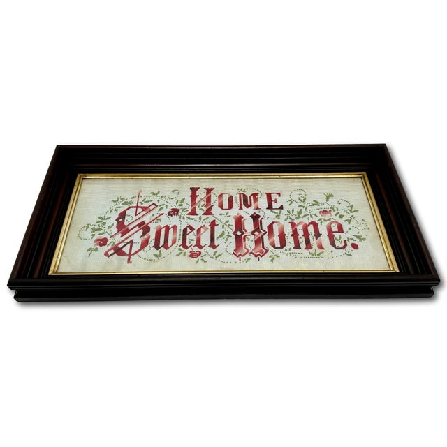Classic Antique American Victorian Embroidered "Home Sweet Home" Motto in Original Black Walnut Frame For Sale - Image 9 of 12