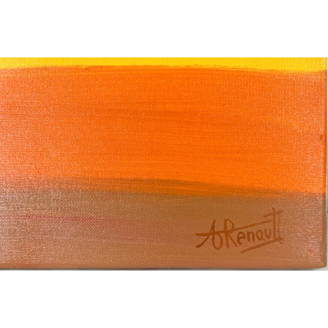 Brightly colored hard edge and geometric land scape by Antoine RENAULT (French B-20th c). He has been painting seriously...