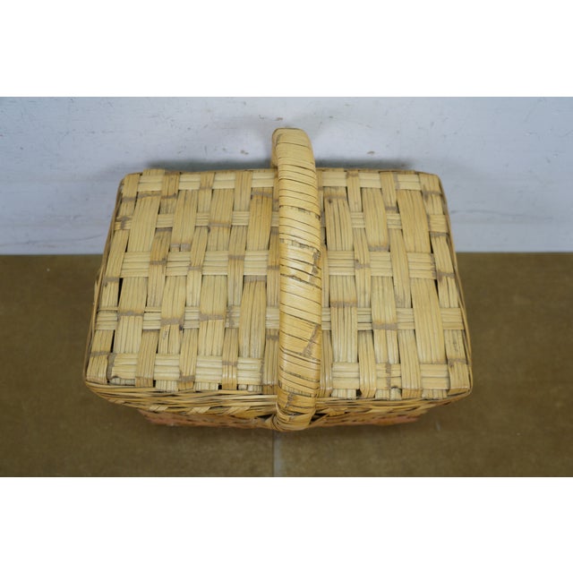 Vintage Woven Wicker Rattan Country Farmhouse Lidded Storage Basket 14" For Sale - Image 6 of 14