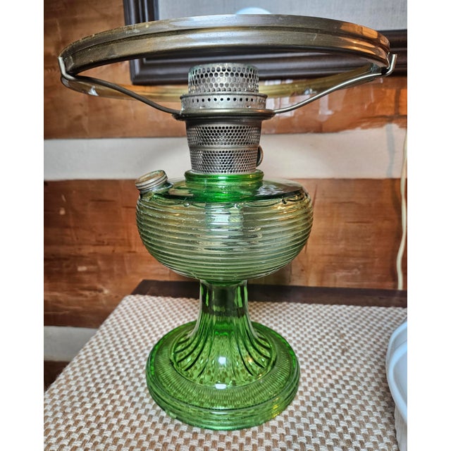 Cream 1920s Emerald Green Lincoln Drape Table Lamp Made by Bradley and Hubbard For Sale - Image 8 of 16