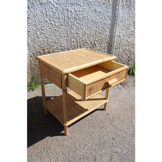 Italia Bamboo Bedside Table with Drawer and Shelf, 1950 For Sale - Image 4 of 7