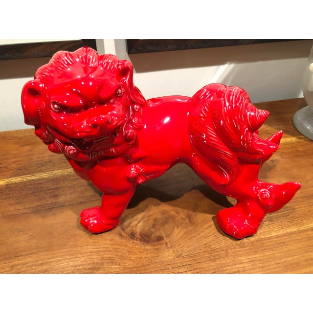 Red Vintage Red Asian Glazed Ceramic Foo Dog For Sale - Image 8 of 10