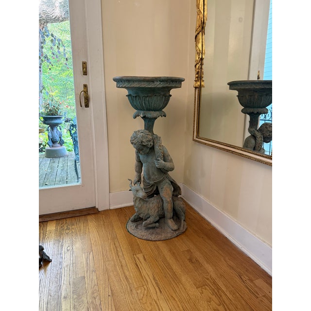 19th Century Neoclassical Style Bronze Garden Urn Featuring a Boy With a Goat For Sale - Image 10 of 10