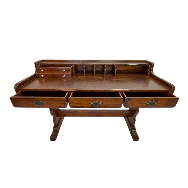 Early 20th Century Victorian Solid Pine Writing Desk With Hutch For Sale In Los Angeles - Image 6 of 17