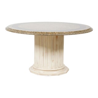 1980s Striking Postmodern Granite & Ebonized Inlay Pedestal Dining Table on Fluted Column Base For Sale