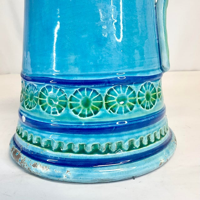 1990s Vintage Boho Chic Italian Terra Cotta Glazed Pottery Pitcher, in the Manner of Bitssoi For Sale - Image 5 of 10