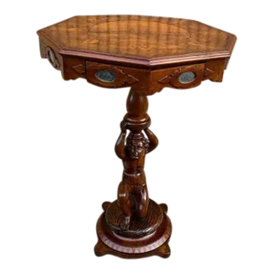 Antique Late 18th Century Italian Renaissance Revival Marquetry Walnut Octagonal Pedestal Table.