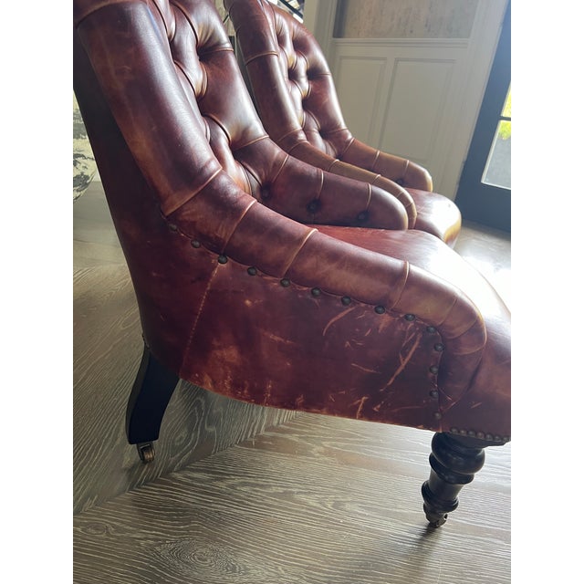 Early 21st Century Vintage George Smith Petite Tufted Leather Chesterfield Chair, Made in England, a Pair For Sale - Image 5 of 12