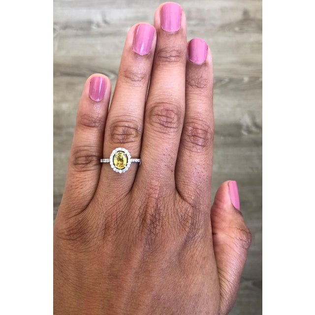 2020s 1.71 Carat Yellow Sapphire Diamond Halo Ring 14 Karat White Gold, Size 7 For Sale - Image 5 of 5