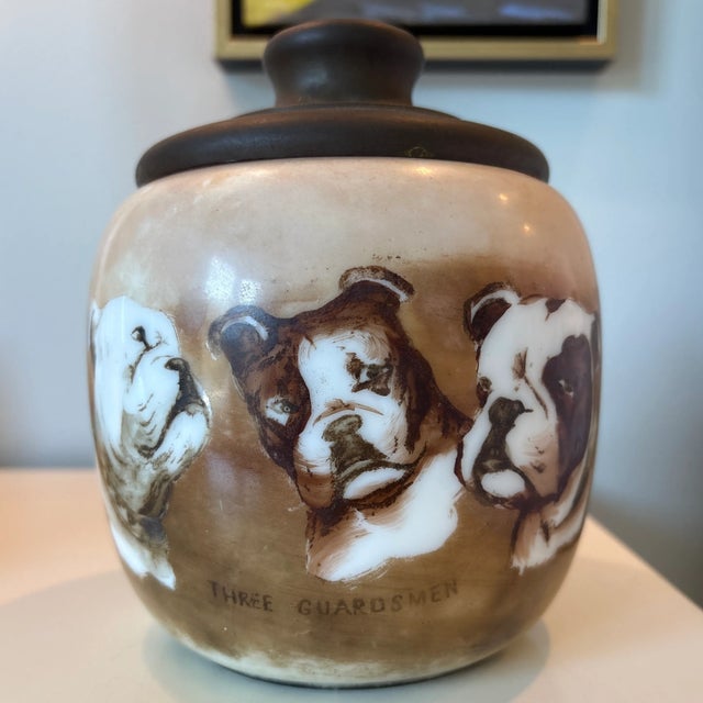 Antique Wavecrest “Three Guardsman” humidor jar. Late 19th/early 20th century. American made with opaline glass and a...