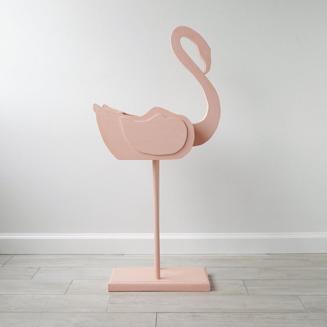Folk Art Vintage Artist Studio Handmade Wood Flamingo Planter For Sale - Image 3 of 16