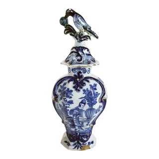 Dutch Delft Johannes Harlees Glazed Earthenware Covered Urn For Sale