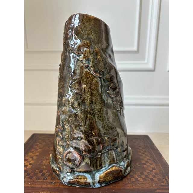 Vintage Large Handcrafted Brutalist Ceramic Vase in Olive Green & Brown For Sale - Image 13 of 18