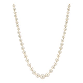 Vintage Mikimoto Sterling Silver Akoya Pearl Graduated Chain Necklace For Sale