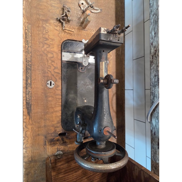 Antique Davis Treadle Sewing Machine in Wooden Cabinet With Ornate Cast Iron Base, Late 19th Century For Sale In Phoenix - Image 6 of 14